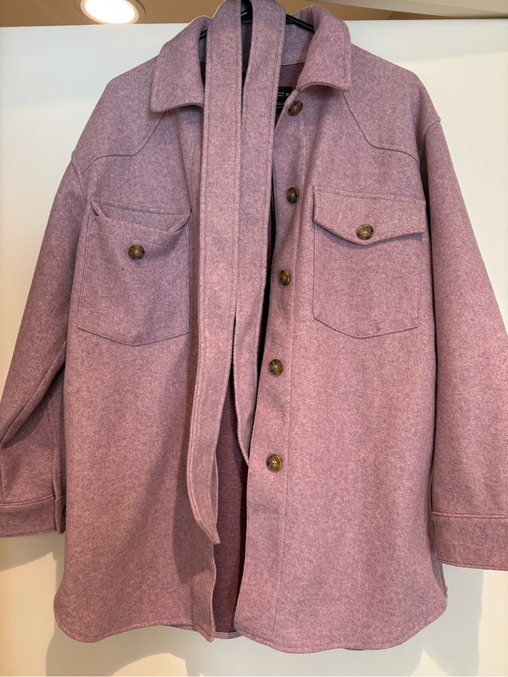 Zara Dusty Rose Wool-Blend Shacket with Belt